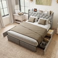 thumbnail image 4 of AENKYO Upholstery Queen Size Bed Frame with 4 Underbed Drawers, LED Storage Headboard, Charging Station, Gray, 4 of 8