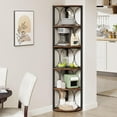 thumbnail image 3 of Finmind 67 Inch 6-Tier Rustic Corner Shelf, Freestanding Bookshelf Storage Rack for Living Room, Small Spaces, Brown & Black, 3 of 5