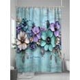 thumbnail image 5 of Fsddascl Spring Purple Flowers Shower Curtain Set - 54" x 78" Washable Bathtub Curtain with 12 Hooks, Floral Mottled Teal Wall Retro Waterproof Fabric Stall Shower Curtains for Bathroom/Bathtub, 5 of 6