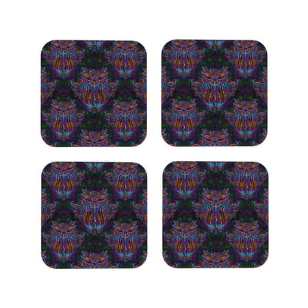 

Matuu Paisley And Owls for Cup Coasters Set of 4 Leather Coasters Desk Coasters for Office Measures 4” x 4”-Square