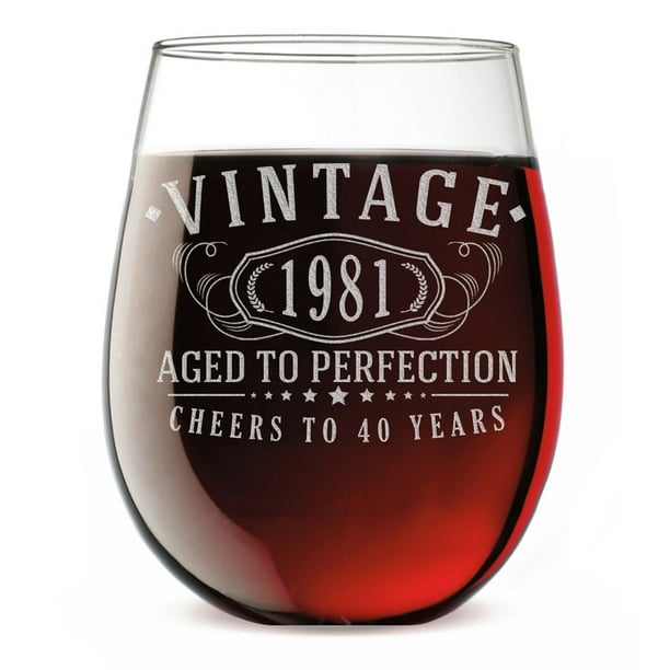 Download Vintage 1981 Etched 17oz Stemless Wine Glass 40th Birthday Aged To Perfection 40 Years Old Gifts Walmart Com Walmart Com