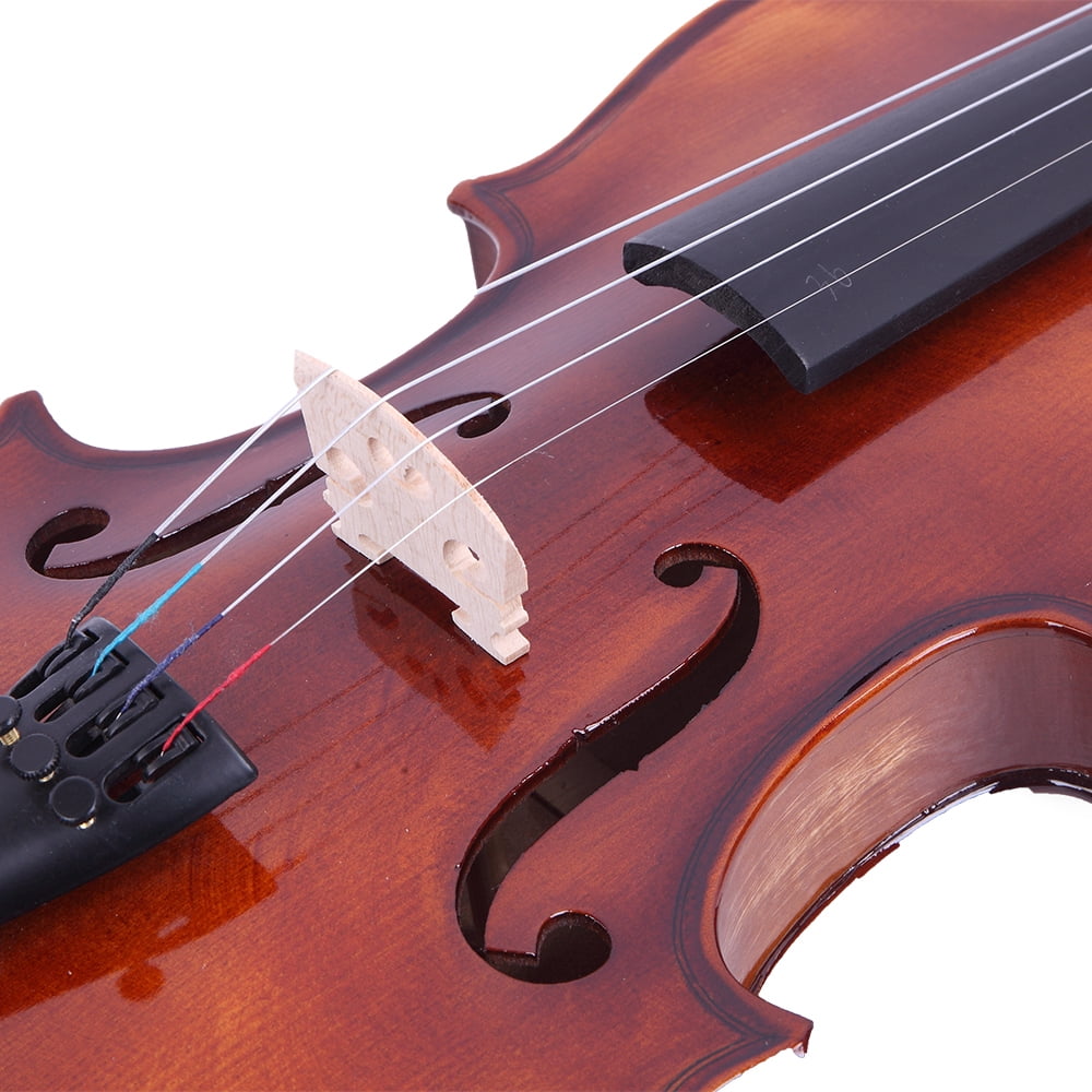 4/4 Full Size Violin Kit, Classic Wood Violin with Case Bow Violin Strings Rosin Shoulder Rest Electronic Tuner, Polished Brown