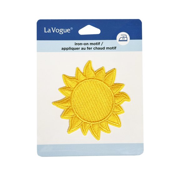 LA VOGUE Sun Embroidered Iron-On Patch, 1 Piece - ~11.43 × 8.89 cm (4.5 × 3.5 in)