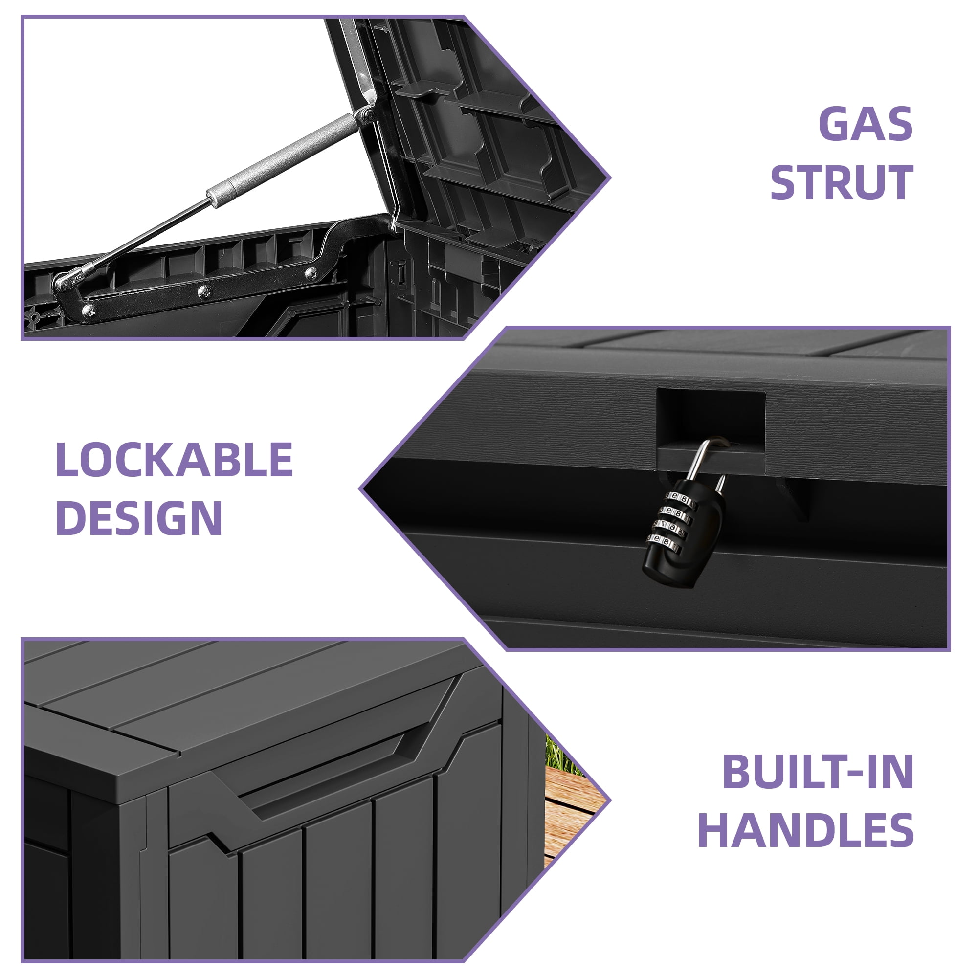 Uforic 80 Gallon Outdoor Resin Deck Box, Lockable Storage Bos for Patio & Garden, Waterproof,Black