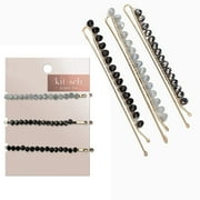 Kitsch Fashion Bobby Pins, Gold Beaded Bobby Pins for Women and Girls, 3 Pcs (Black and Silver)