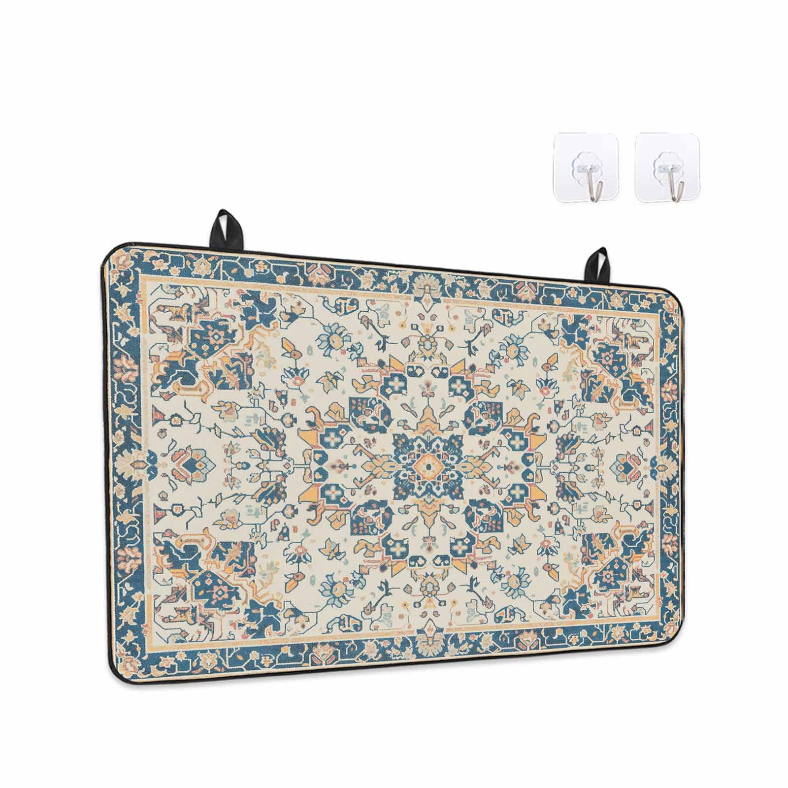 Boho Orange Blue Stove Top Cover for Electric Stove, Heat-proof & Non Slip Glass Top Stove Cover Protector, Southwestern Ethnic Mexican Flowers Rustic Kitchen Flat Cooktop Rubber Mat 24x21 Inches