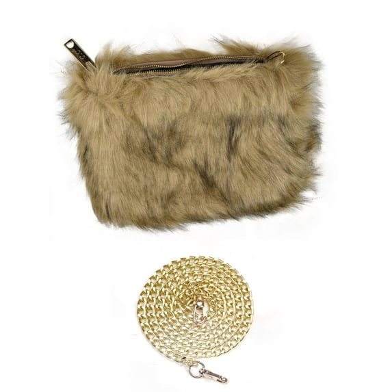C.C Women's Evening Faux Fur Fuzzy Crossbody Shoulder Bag Clutch Purse, Furry Natural