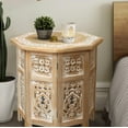 thumbnail image 3 of The Wooden Town Side Tables– Hand Carved Vintage Boho Folding End Tables for Living Room, Entryway, Living Room, Bedroom – No Tools Assembly, 18"x18" Octagon, White wash Finish, 3 of 6