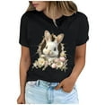 thumbnail image 2 of Tops de Cuello Alto para las Mujeres Amante Impreso Camiseta Cuello Redondo Manga Corta, Poliéster Spandex, 2 of 7