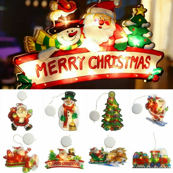 BOPORO Christmas Lights Decoration, Led Window Suction Cup Hanging Lamp Elk Santa Claus Xmas Tree Lighting Decors for Christmas