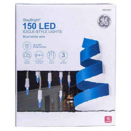 GE StayBright 150 LED Constant Blue Christmas Icicle-Style Lights 16.2-feet