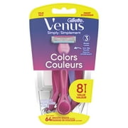 Gillette Venus Simply 3 Colors Disposable Female Razors, Pink, 8 Count