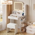 thumbnail image 3 of Vanity Set with Mirror and Lights, Akaber Small Makeup Vanity Desk with Stool, Charging Station, Compact White Vanity with LED Strip, 3 of 9