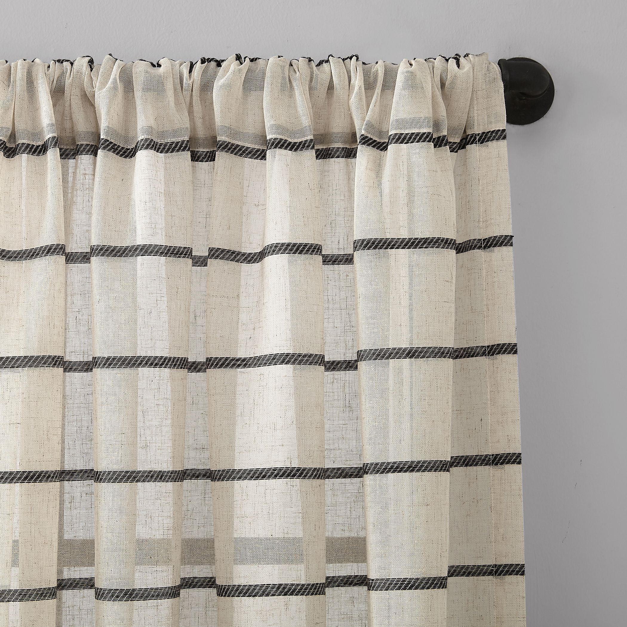 Clean Window Twill Stripe Anti-Dust Linen Blend Sheer Curtain Panel, 52"x84", Black/Linen