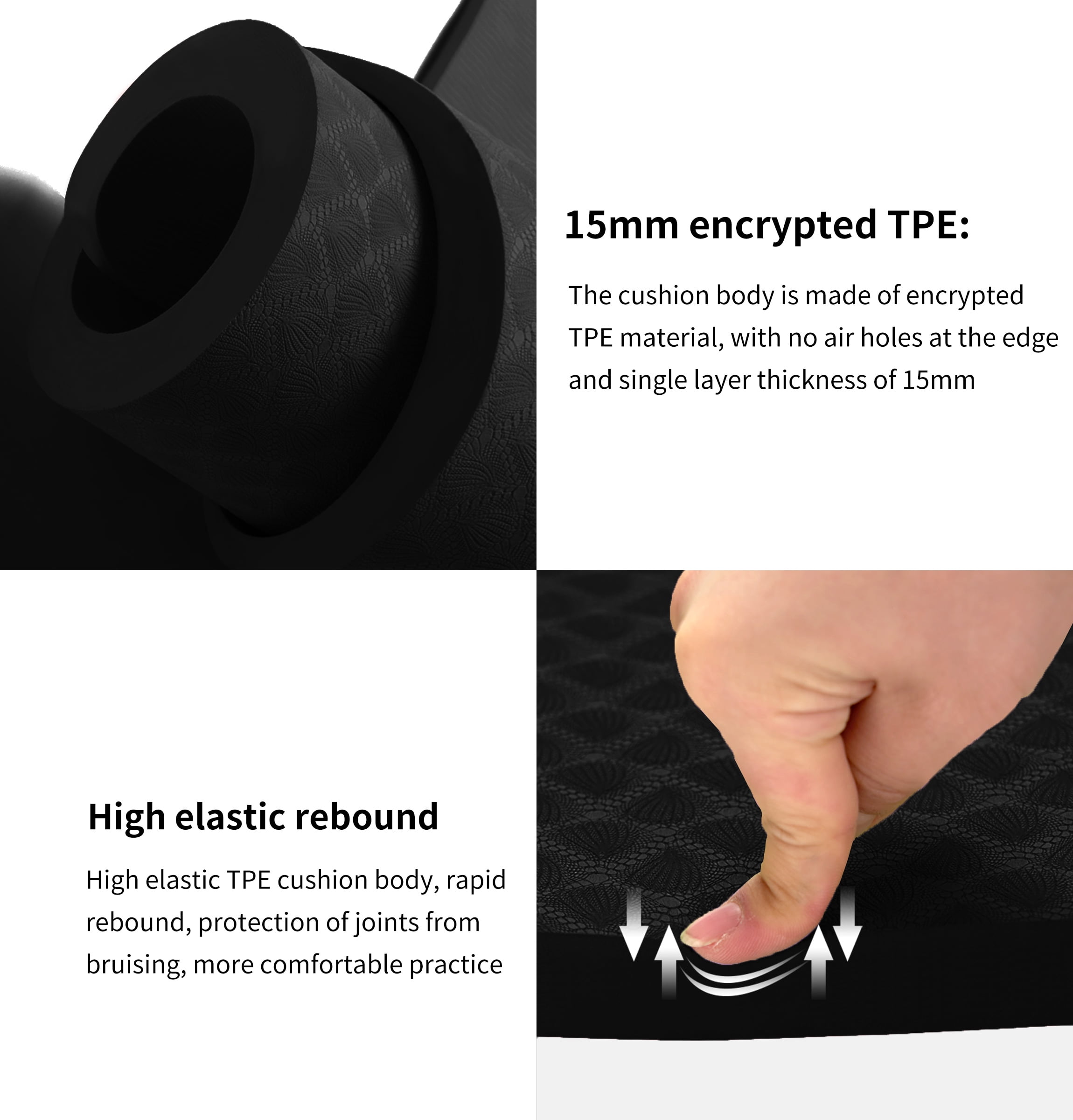 Extra Thickened 15mm Exercise Mat (72" x 32") for Men & Women Non Slip with High Density Large Shock Absorber Pad for Home Gym Travel & Floor Outside Fitness in Black