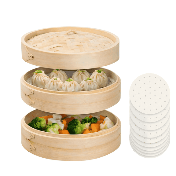2-Tier Bamboo Steamer Baskets, 6-Inch