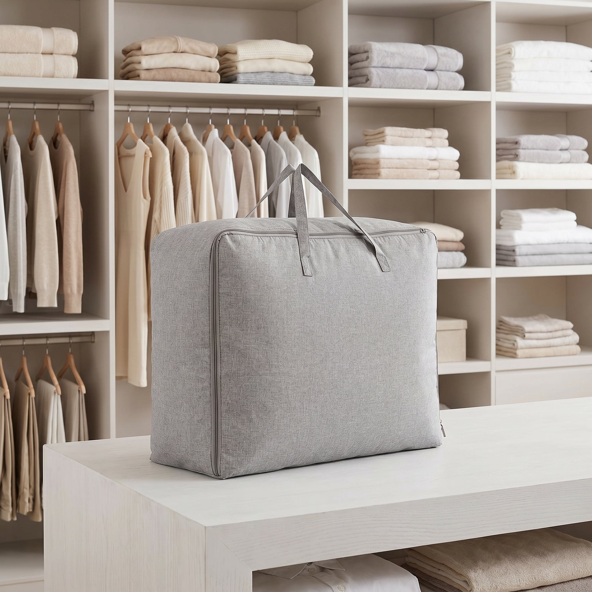 Unique Bargains Cation Fabric Storage Duffel Large Zipper Carry Bag Gray 22.8"x15.0"x8.7"