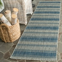 SAFAVIEH Courtyard Paul Striped Indoor/Outdoor Runner, 2'3" x 8', Grey/Navy