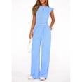 thumbnail image 4 of EASYBRA Women Casual Two Piece Outfit Ruffle Sleeve Top and Pleated Wide Leg Pants Summer Fashion Set, 4 of 8