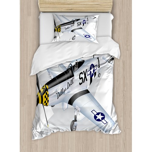 Vintage Airplane Duvet Cover Set with Pillow Shams Classic Dallas Print