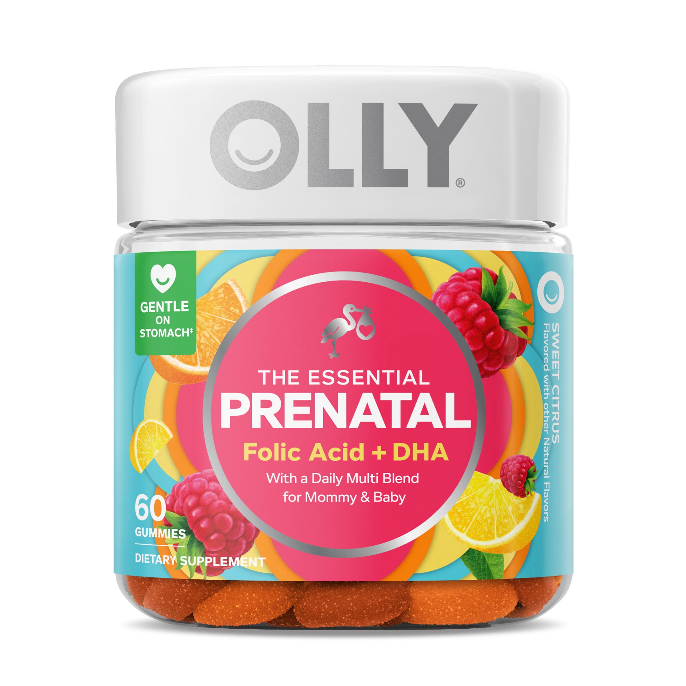 OLLY Prenatal Multivitamin Gummy Supplement, Folic Acid, Omega 3 DHA, 60 Count
