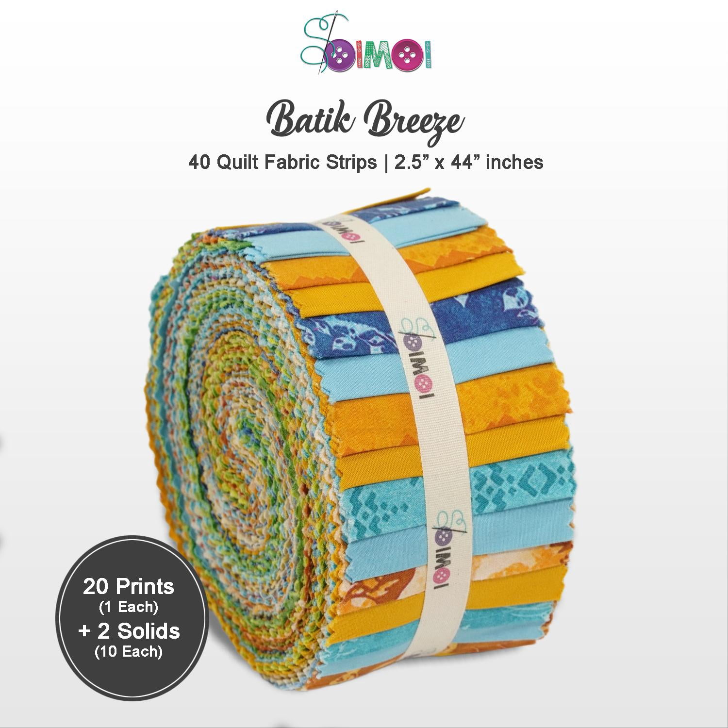 Soimoi Jelly Roll Fabrics for Quilting 40 Strip 2.5" Cotton Strips Bundles, Perfect Quilting Fabric for Craft Project, Precut Quilt Fabirc, Cotton Strips for Home Decor, Blanket, Rugs - Batik Breeze