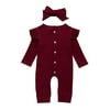 2PCS Newborn Baby Girl Boy Long Sleeve Autumn Clothes Set Knitted Romper Jumpsuit Outfits+Headband