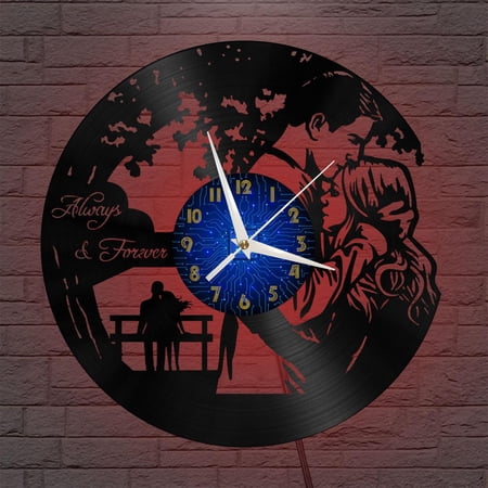 Couple Vows 12 Inch Vinyl Record Wall Clock - Silent, Creative, and Unique Clock for Living Room, Entryway, or Bedroom Decor - Perfect Gift Idea(12 inchs B with LED)