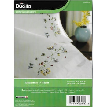 Bucilla Stamped Cross Stitch Pillowcase Pairs, Butterflies in Flight, 20" x 30"