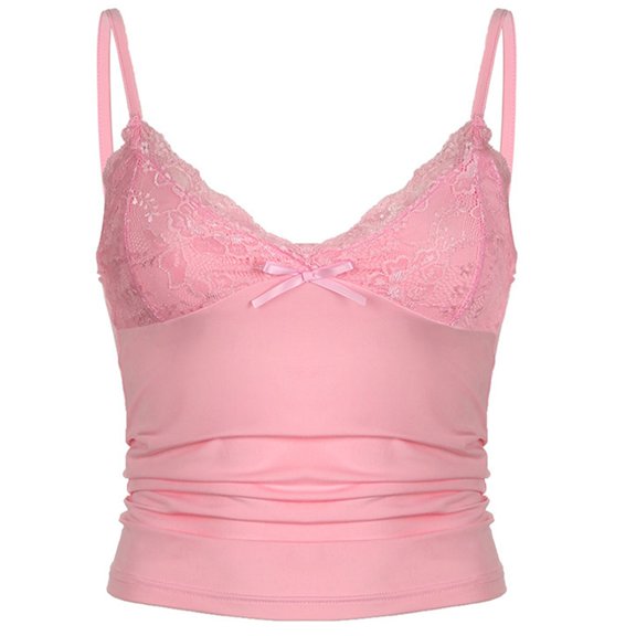 Aellinatey Women's Lace Trim V Neck Camisole Spaghetti Straps Slim Going Out Top Lingerie