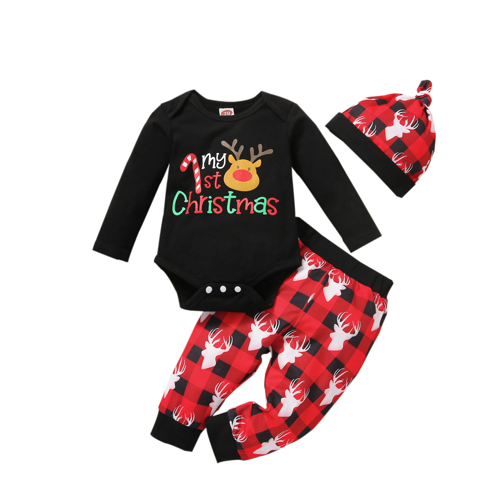 My First Christmas Outfits Toddler Baby Girl Long Sleeve Rompers Bodysuit Santa Claus Pants Hat Fall Winter Pajamas Clothes