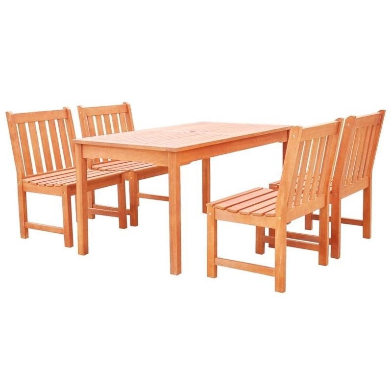 Malibu Outdoor 5piece Wood Patio Dining Set with Armless Chairs