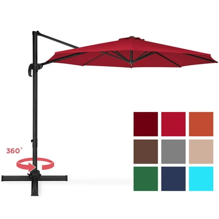 Best Choice Products 10-foot 360-Degree Rotating Aluminum Polyester Cantilever Offset Market Patio Umbrella Shade with Easy Tilt and Smooth Gliding Handle,