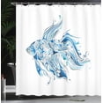 thumbnail image 3 of Rustic Shower Curtain, Wooden Window with Beaming Sun Scenic View of Sky and Cloudscape Print, Cloth Fabric Bathroom Decor Set with Hooks, Pale Brown Blue White, 3 of 4