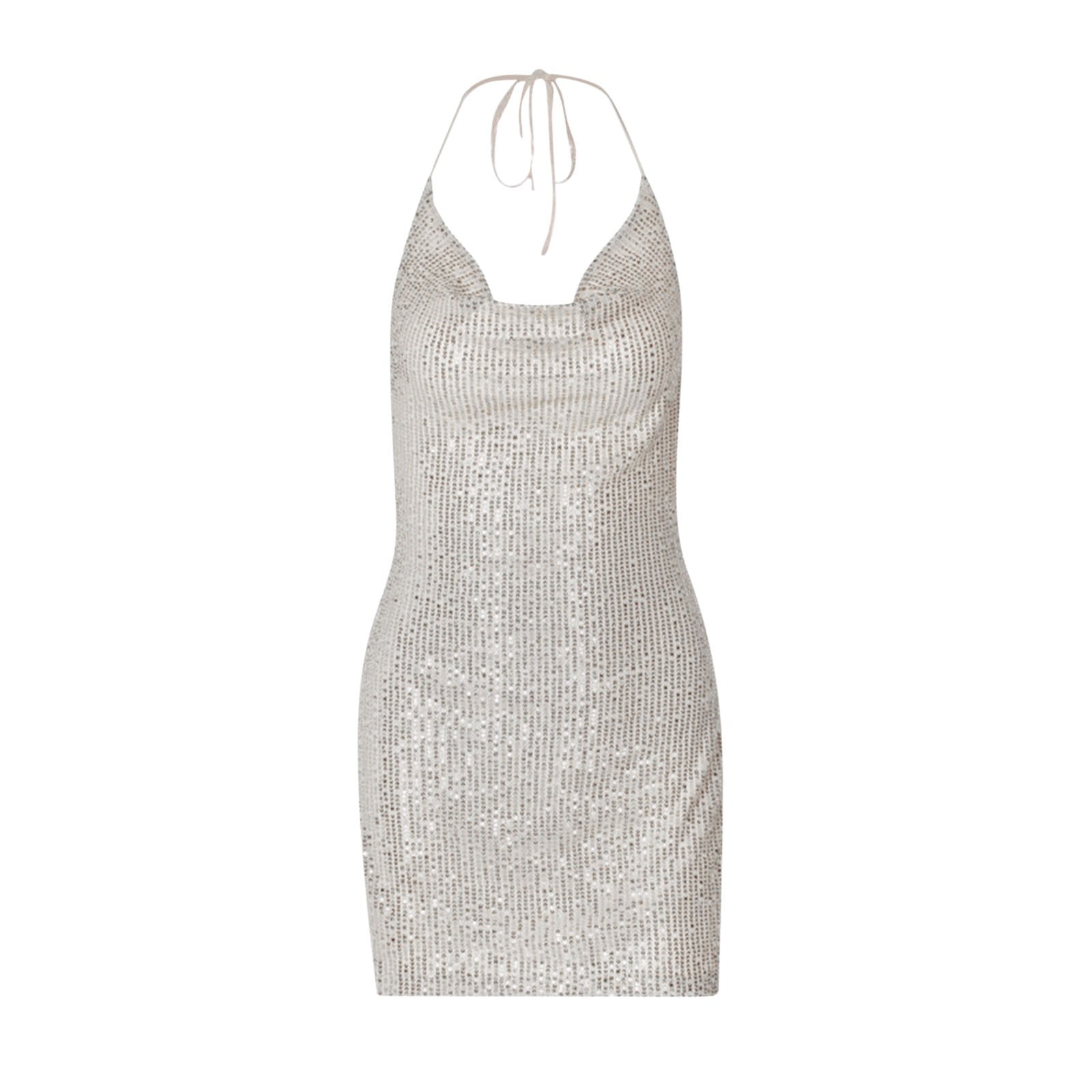 TMOYZQ Women's Sparkly Glitter Backless Halter Bodycon Mini