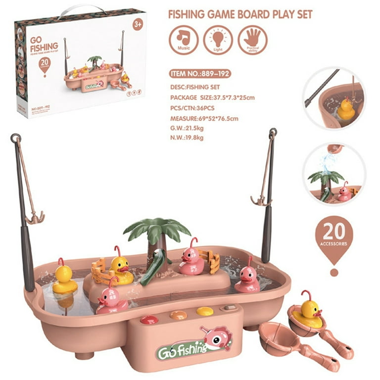 Kids Electric Fishing Game Toy Play Set with 3 Ducks,3 Fish,2 Water Ladles  and 2 Fishing Poles for Kids Ages 3-7 （without Battery）
