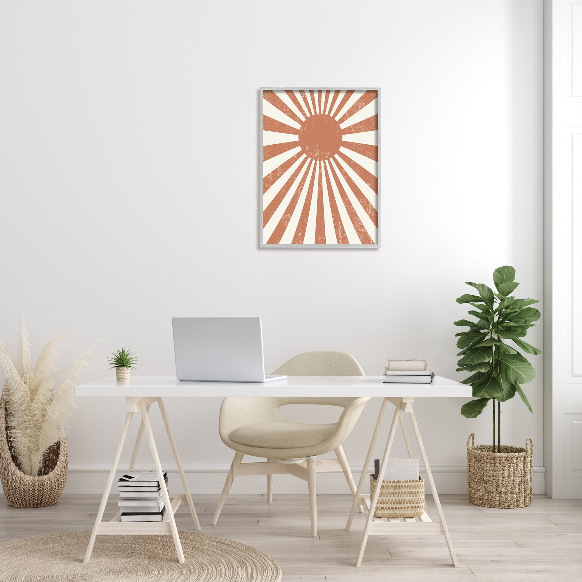 Stupell Industries Vintage Striped Sun Rays Beaming Weathered Design Graphic Art Gray Framed Art Print Wall Art, Design by Daphne Polselli