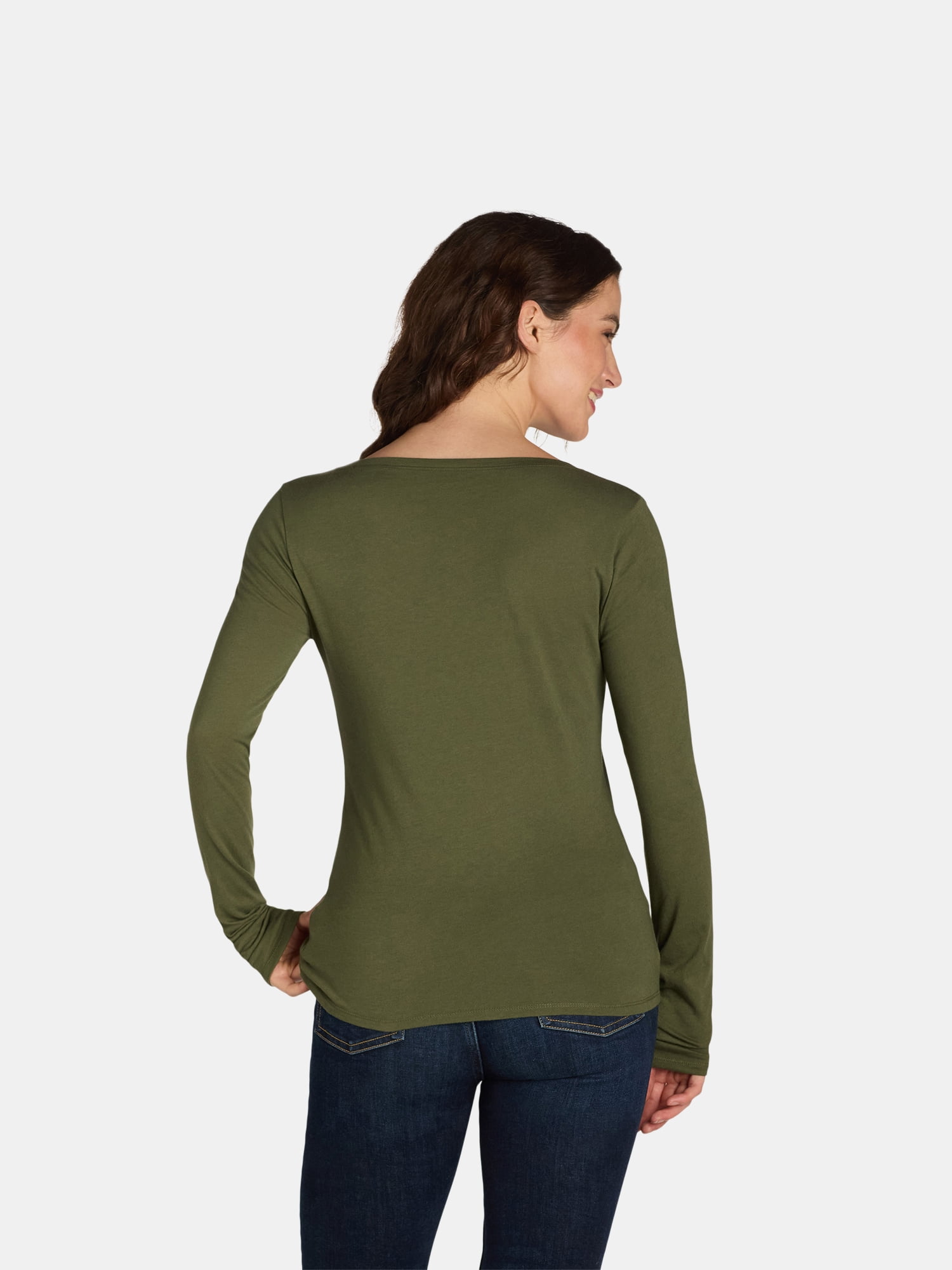 No Boundaries Scoop Neck Everyday Tee with Long Sleeves, 1 and 3 Pack, Women's
