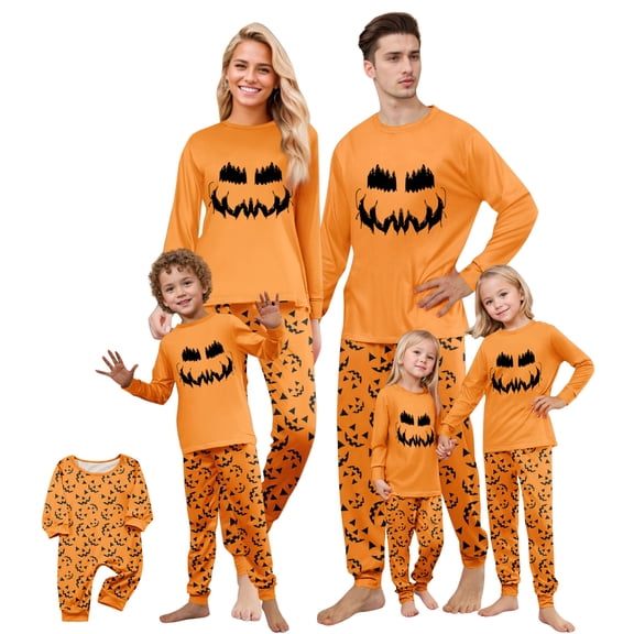 Halloween Family Pajamas Matching Set - 2 piece Pumpkin Face Print Long Sleeve Top & Pants Outfit,Casual Matching Family Halloween Pajamas for Xmas Celebration & Photos for M Pjs
