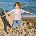 thumbnail image 3 of FORMRS Boys Rash Guard with Short Sleeves UPF 50+ Swim Shirts Sizes 3-12T, Pink Checkered Heart, 3 of 6
