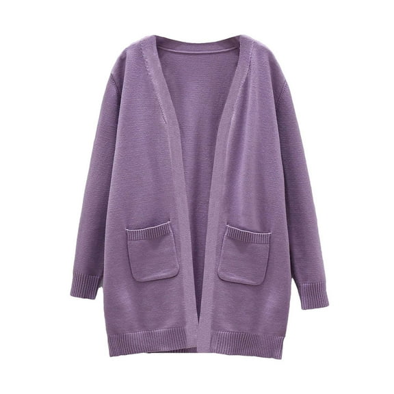 zbxnLI Girls Long Cardigan Sweaters for Kids Girls Open Front Knit Outerwear with Pockets 3-11 Years