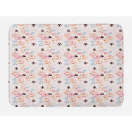 Pale Pink Bath Mat Romantic Spring Inspired Pattern With Roses