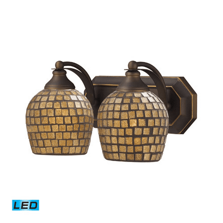 

Bathroom Vanity 2 Light LED With Aged Bronze Finish Gold Leaf Mosaic Glass 14 inches 27 Watts - World of Lamp