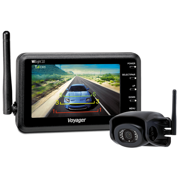 ASA Electronics Backup Camera WVSXP43 Voyager; Rear End Mount; 4.3 Inch LCD Color Monitor; Integrated Microphone; Wide Viewing Angle; IR LED Low-Light Assist; With Distance Meter; Waterproof; Black