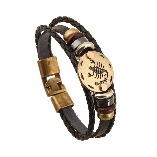 Jumpingount Hombres Mujeres 12 Constelación de cuero Parejas Brazalete Cuentas de cuero tejidas Joyería Ropa, zapatos y accesorios Miscelánea Escorpión 20.5 CM
