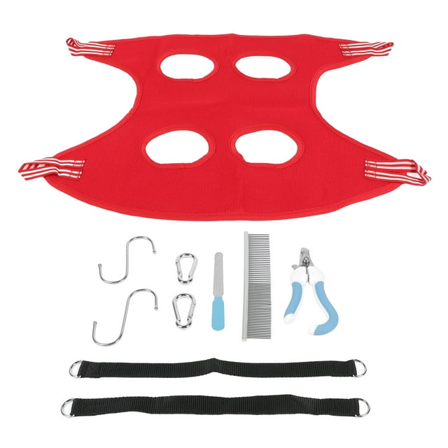 Dog Grooming Hammock, Fade Resistant Wear Resistant Safe Machine Washable Puppy Grooming Harness Breathable Elastic With Nail Clipper For Trimming Nail Red 10 Piece Set M