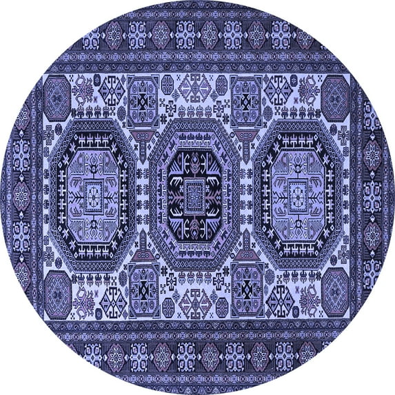 Ahgly Company Machine Washable Indoor Round Persian Blue Traditional Area Rugs, 6' Round