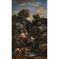 thumbnail image 2 of Narcisse-Virgile Diaz de La Peña 12x18 Gold Ornate Wood Frame and Double Matted Museum Art Print Titled - Four Bohemians and Dogs, a Pond Near Rocks, 2 of 4