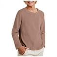 thumbnail image 3 of Gubotare Long Sleeve Shirts for Boys Boys Long Sleeve Shirts Kids Fashion Crewneck Side Slit Tops Tees,Coffee 8-9 Years, 3 of 7