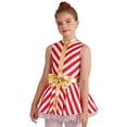 thumbnail image 3 of CHICTRY Kids Girls Christmas Stripes Dance Dress Gold Lace Bowknot Waist Ballet Leotard Figure Skating Tutu Dress A Red 14, 3 of 7